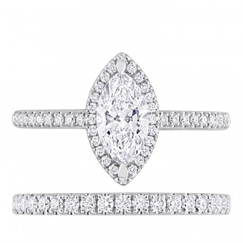 Marquise Cut Lab Grown Diamond Halo Bridal Set 14K White Gold (1.84ct)