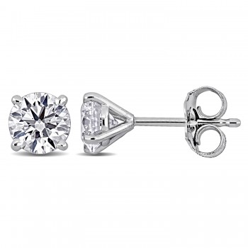 Round Cut Lab Grown Diamond Stud Earrings 14k White Gold (1.00ct)