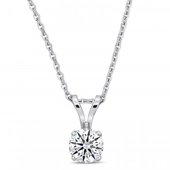Round Cut Lab Grown Diamond Solitaire Pendant 14K White Gold (0.75ct)