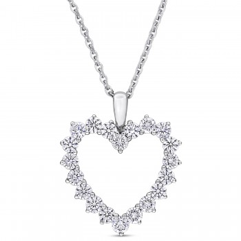 Round Cut Lab Grown Diamond Heart Pendant 14K White Gold (2.00ct)