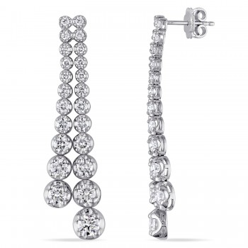 Round Cut Lab Grown Diamond Drop Earrings 18k White Gold (4.38ct)