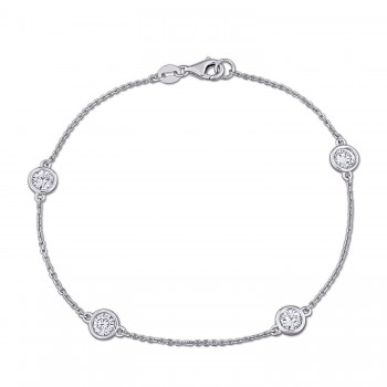 Round Cut Lab Grown Diamond Station Bracelet 14K White Gold (1.00ct)