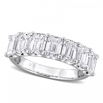 Emerald Cut Lab Grown Diamond Semi-Eternity Ring 14K White Gold (3.50ct)