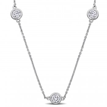 Round Cut Lab Grown Diamond Station Necklace 14K White Gold (1.75ct)