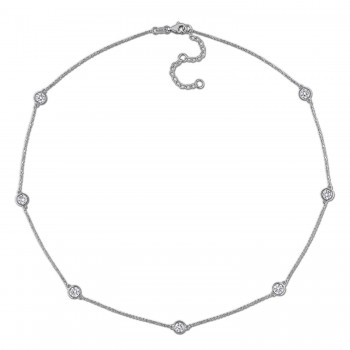 Round Cut Lab Grown Diamond Station Necklace 14K White Gold (1.75ct)