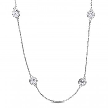 Round Cut Lab Grown Diamond Station Necklace 14K White Gold (4.00ct)