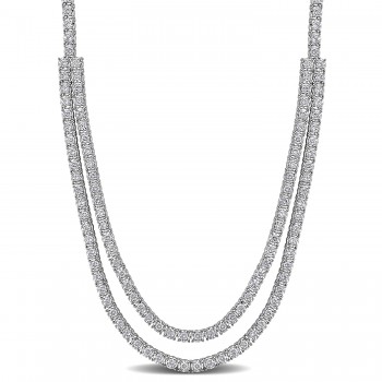 Round Cut Lab Grown Diamond Double Tennis Necklace 14K White Gold (5.93ct)