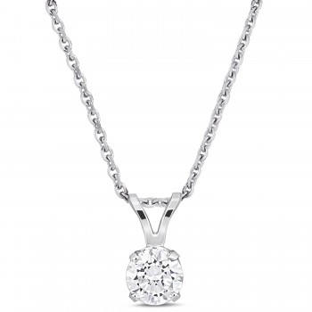 Round Cut Lab Grown Diamond Solitaire Pendant 14K White Gold (0.50ct)