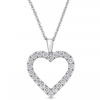 Round Cut Lab Grown Diamond Heart Pendant 14K White Gold (0.99ct)