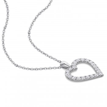 Round Cut Lab Grown Diamond Heart Pendant 14K White Gold (0.99ct)