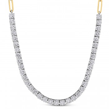 Round Cut Lab Grown Diamond Tennis Necklace 14K Two-Tone Gold (1.60ct)