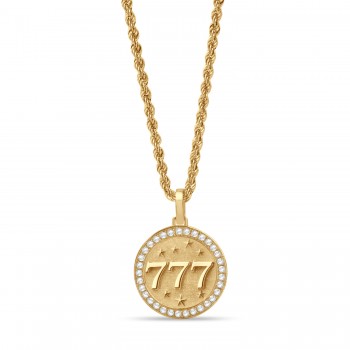 Diamond 777 Angel Number Disc Pendant Necklace 14K Yellow Gold (0.20ct) Diamond 777 Angel Number Disc Pendant Necklace 14K Yellow Gold (0.20ct)