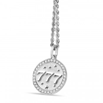Diamond 777 Angel Number Disc Pendant Necklace in Sterling Silver (0.20ct)