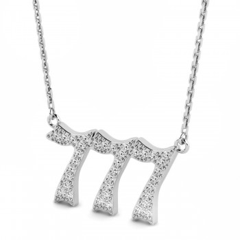 Diamond Lucky Number 777 Pendant Necklace 14K White Gold (0.28ct)
