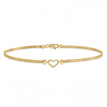 Fancy Heart Anklet Bracelet in 14k Yellow Gold