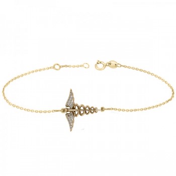 Diamond Caduceus Medical Symbol Bracelet 14k Yellow Gold (0.13ct)