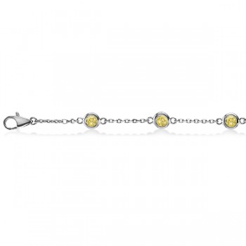 Fancy Yellow Diamond Station Bracelet Beze-Set 14K White Gold (0.75ct)