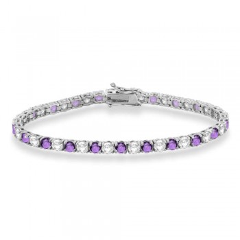 Alternating Diamond & Amethyst Eternity Bracelet 14K White Gold (11.87ct)
