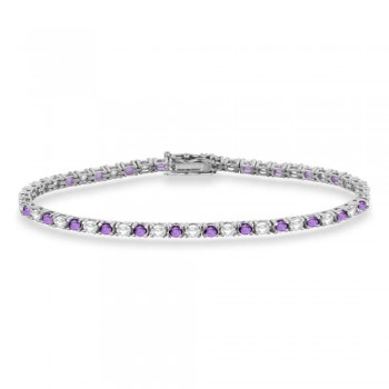 Alternating Diamond & Amethyst Eternity Bracelet 14K White Gold (4.43ct)