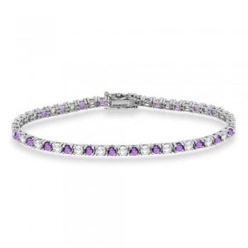 Alternating Diamond & Amethyst Eternity Bracelet 14K White Gold (8.37ct)