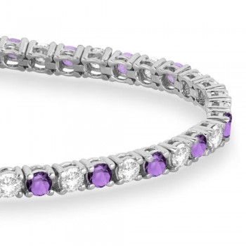 Alternating Diamond & Amethyst Eternity Bracelet 14K White Gold (8.37ct)