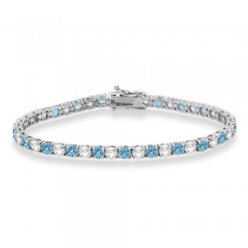 Alternating Diamond & Aquamarine Eternity Tennis Bracelet 14K White Gold (11.87ct)