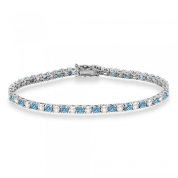 Alternating Diamond & Aquamarine Eternity Tennis Bracelet 14K White Gold (8.37ct)