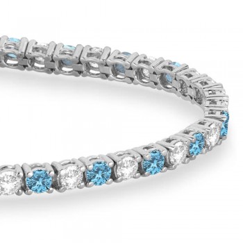 Alternating Diamond & Aquamarine Eternity Tennis Bracelet 14K White Gold (8.37ct)