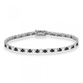 Alternating Diamond & Black Diamond Eternity Bracelet 14K White Gold (8.37ct)