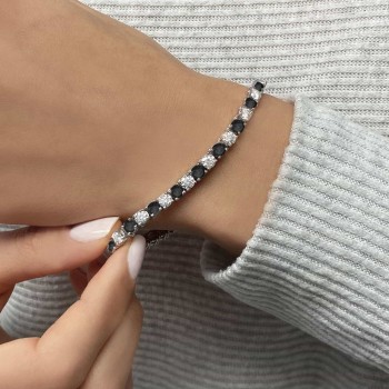 Alternating Diamond & Black Diamond Eternity Bracelet 14K White Gold (8.37ct)