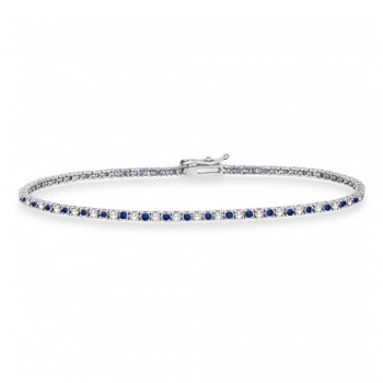 Alternating Diamond & Blue Sapphire Eternity Bracelet 14K White Gold (2.29ct)