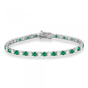 Alternating Diamond & Emerald Eternity Tennis Bracelet 14K White Gold (11.87ct)