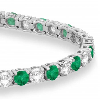 Alternating Diamond & Emerald Eternity Tennis Bracelet 14K White Gold (11.87ct)