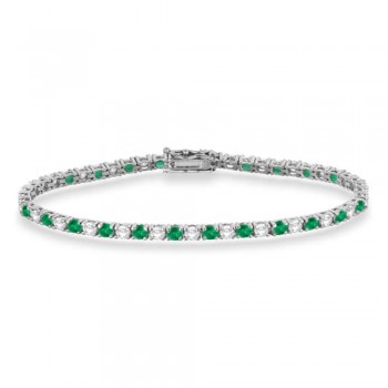 Alternating Diamond & Emerald Eternity Tennis Bracelet 14K White Gold (4.73ct)