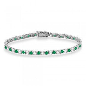 Alternating Diamond & Emerald Eternity Tennis Bracelet 14K White Gold (8.37ct)