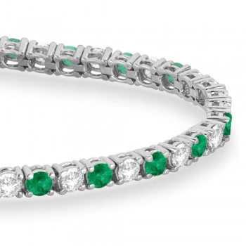 Alternating Diamond & Emerald Eternity Tennis Bracelet 14K White Gold (8.37ct)