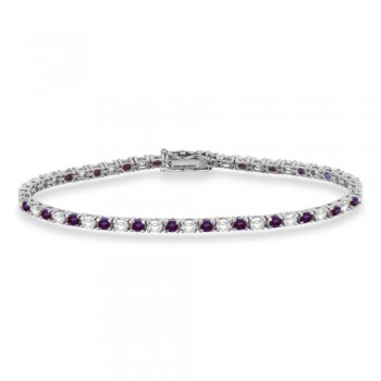 Alternating Diamond & Lab Alexandrite Eternity Tennis Bracelet 14K White Gold (4.42ct)
