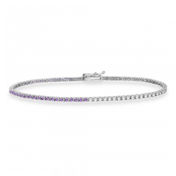 Diamond & Amethyst Eternity Tennis Bracelet 14K White Gold (0.97ct)