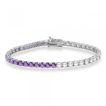 Diamond & Amethyst Eternity Tennis Bracelet 14K White Gold (10.30ct)