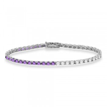 Diamond & Amethyst Eternity Tennis Bracelet 14K White Gold (4.13ct)