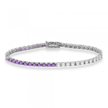 Diamond & Amethyst Eternity Tennis Bracelet 14K White Gold (5.48ct)