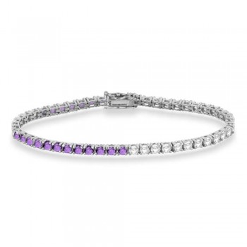 Diamond & Amethyst Eternity Tennis Bracelet 14K White Gold (6.98ct)