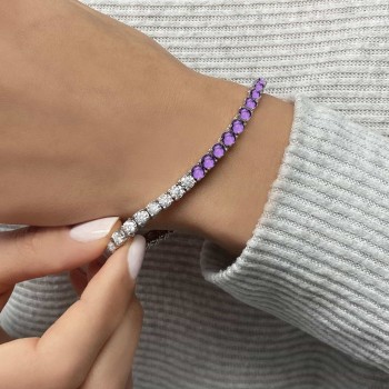 Diamond & Amethyst Eternity Tennis Bracelet 14K White Gold (6.98ct)