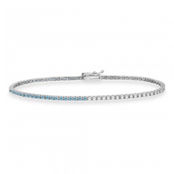 Diamond &  Aquamarine Eternity Tennis Bracelet 14K White Gold (0.87ct)