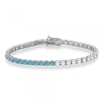 Diamond &  Aquamarine Eternity Tennis Bracelet 14K White Gold (9.67ct)