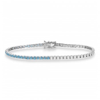 Diamond &  Aquamarine Eternity Tennis Bracelet 14K White Gold (3.76ct)