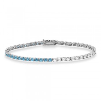 Diamond &  Aquamarine Eternity Tennis Bracelet 14K White Gold (4.42ct)