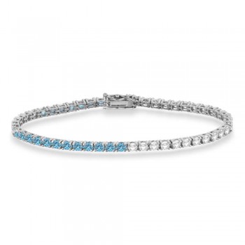 Diamond &  Aquamarine Eternity Tennis Bracelet 14K White Gold (5.49ct)