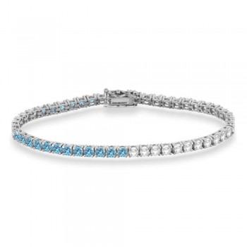 Diamond &  Aquamarine Eternity Tennis Bracelet 14K White Gold (6.86ct)