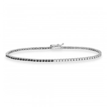 Diamond & Black Diamond Eternity Tennis Bracelet 14K White Gold (1.00ct)